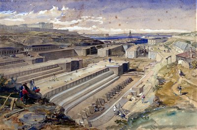 Doky v Sebastopolu s ruinami Fort St Paul, 1855 od William Crimea Simpson