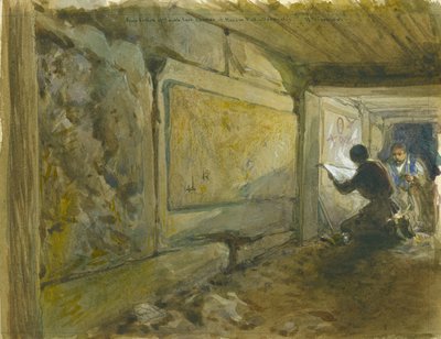Založení jihovýchodního rohu Haram Wall, Jeruzalém (wc a tužka na papíře) od William Crimea Simpson