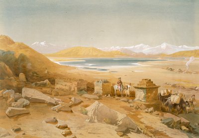 Solné jezero - Thibet, z knihy "India Ancient and Modern", 1867 od William Crimea Simpson