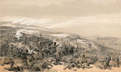 Druhý útok na gardy, když znovu dobyly dvě dělové baterie v bitvě u Inkermanna od William Crimea Simpson