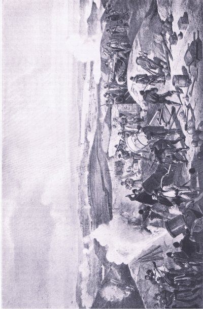 Sevastopol: Horký den na bateriích, ilustrace z britských bitev na souši a na moři, 1915 od William Crimea Simpson