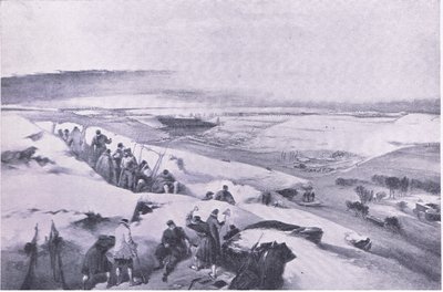 Sevastopol z baterie na krajní pravici francouzského útoku, ilustrace z britských bitev na souši a na moři, 1915 od William Crimea Simpson