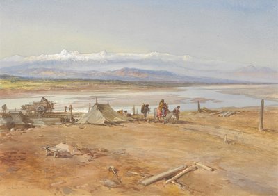 Řeka Chenab, Paňdžáb, 1865 (wc a kvaš na papíře) od William Crimea Simpson