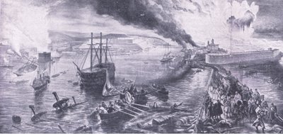 Pád Sevastopolu a ústup Rusů, 8. září 1855, ilustrace z britských bitev na souši a na moři, 1915 od William Crimea Simpson