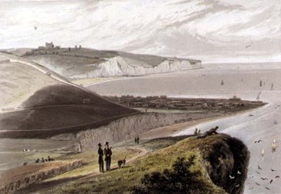 Dover, ze Shakespearova útesu, z „Cesta kolem Velké Británie uskutečněná mezi lety 1814 a 1825“, publikovaná v roce 1829 (akvatinta) od William Daniell