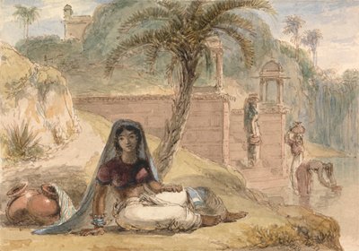 Indická dívka sedící u řeky od William Daniell