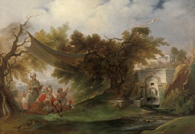 Indická krajina s postavami poblíž potoka (olej na plátně) od William Daniell