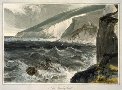 Near Beachy Head, z „Cesta kolem Velké Británie uskutečněná mezi lety 1814 a 1825“, publikovaná v roce 1823 (akvatinta) od William Daniell