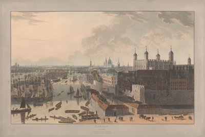 Obrázek II: Londýn, bazén a Tower (z díla Williama Daniella „Šest pohledů na Londýn“; pohled od Temže) od William Daniell