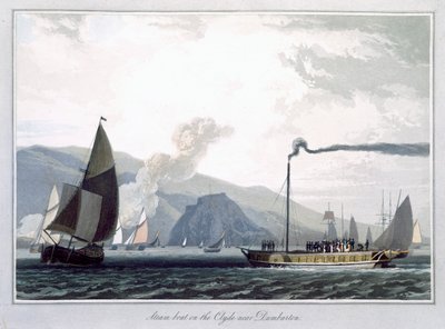 „Parní člun na Clyde u Dumbartonu“, Skotsko, 1829 od William Daniell