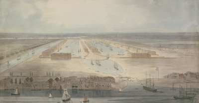 Nové doky, Psí ostrov (tužka, tuš a wash na papíře) od William Daniell