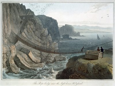 „Provazový most poblíž majáku, Holyhead“, Anglesey, Wales, 1829 od William Daniell