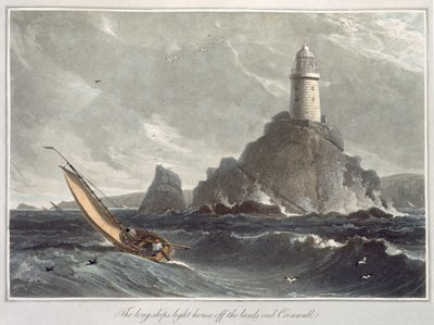 Maják u Lands Endu v Cornwallu, ze svazku I knihy "A Voyage around Great Britain Undertaken between the Years 1814 and 1825", vydané v roce 1814 (akvatinta) od William Daniell