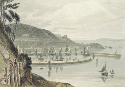 Torquay, Devon, ze svazku VIII „Cesta kolem Velké Británie uskutečněná mezi lety 1814 a 1825“, publikovaná v roce 1825 (akvatinta) od William Daniell