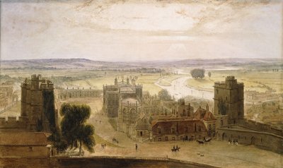 Pohled z kulaté věže, hrad Windsor, 1827 od William Daniell