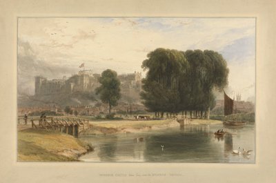 Hrad Windsor, poblíž Brocas Meadows, 1827 (wc a pero a inkoust na papíře položené na pase) od William Daniell