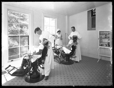 Dva pacienti jsou vyšetřováni, Zubařův pokoj, Seton Hospital, Spuyten Duyvil, Bronx, 30. října 1914 od William Davis Hassler