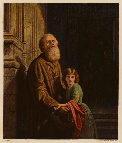 Slepý žebrák (barevná litografie) od William Dickes