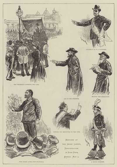 Náčrtky na velké pracovní demonstraci v Hyde Parku od William Douglas Almond