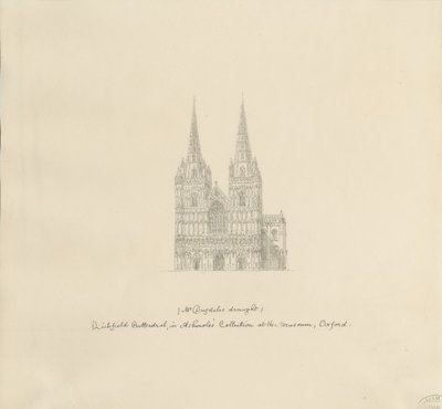 Katedrála Lichfield – západní fronta: kresba perem, nd [? konec 17. století] (kresba) od William Dugdale