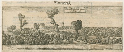 Tamworth - Panorama: mědirytina a [17. století] od William Dugdale