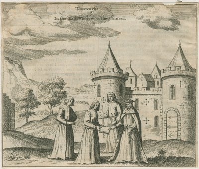 Hrad Tamworth - Okenní sklo: rytina a [? 17. století] (tisk) od William Dugdale