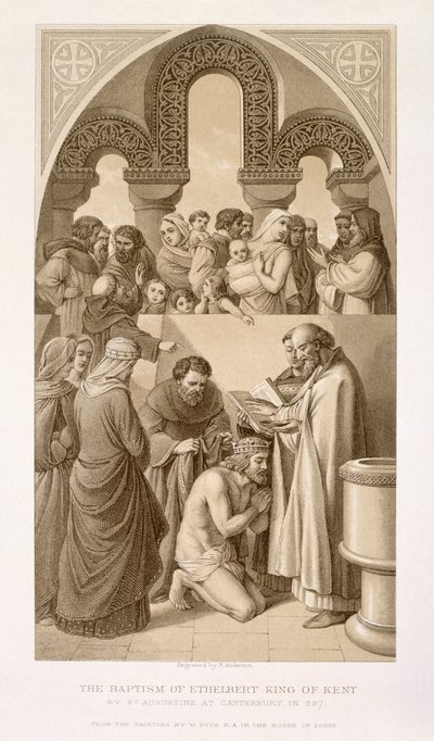 Křest kentského krále Ethelberta (asi 552-616) svatým Augustinem v Canterbury v roce 597, z knihy "Ilustrace k anglickým a skotským dějinám", I. díl od William Dyce