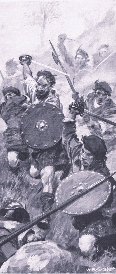 The Highlanders at the Battle of Killiecrankie, ilustrace z britských bitev na souši a na moři, 1915 od William Edward Stott