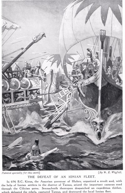 Porážka iónské flotily, ilustrace z "Hutchinsonových dějin národů". od William Edward Wigfull