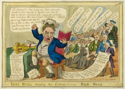 John Bull čte Neobyčejnou červenou knihu od William Elmes