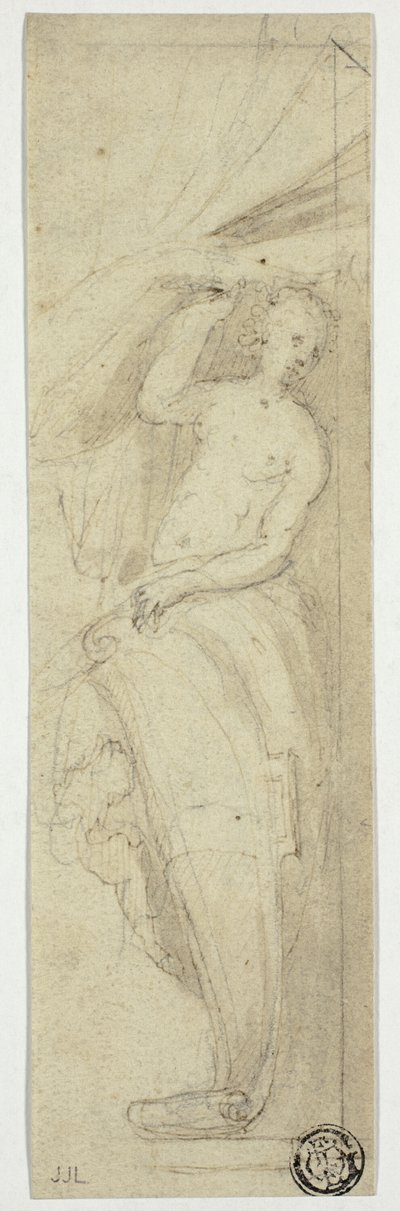 Ženská postava odhrnuje závěs od William Etty