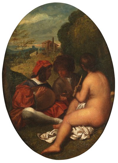 Pastorační koncert podle Tiziana (olej na plátně položeném na panelu) od William Etty
