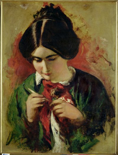 Studie pro háčkovanou dělnici, slečna Mary Ann Purdonová (olej na desce) od William Etty