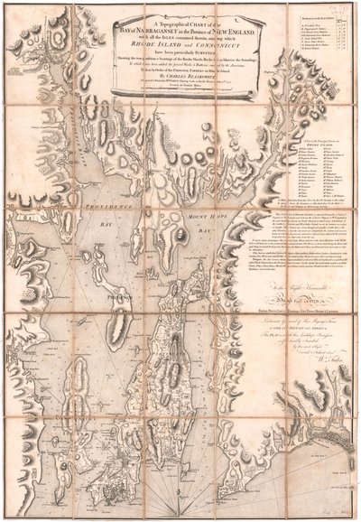 Topografická mapa Rhode Island od Blaskewitze od William Faden