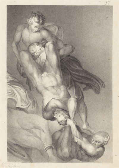 Část Posledního soudu od Michaela Angela od William Fairland after John Flaxman