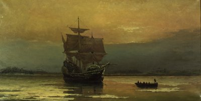 Mayflower při jejím příjezdu do Plymouth Harbor, 1882. od William Formby Halsall