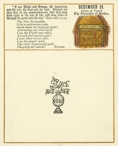 Stránka z knihy The Bible Emblem Anniversary Book (barevná litografie) od William Foster