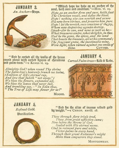 Stránka z knihy The Bible Emblem Anniversary Book (barevná litografie) od William Foster