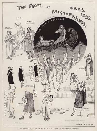 Scény z inscenace Aristofanovy hry Žáby od Dramatické společnosti Oxfordské univerzity od William Frank Calderon
