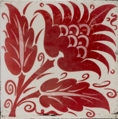 Kachle se stylizovaným květem se dvěma listy a úponky, 1882-1888 od William Frend De Morgan