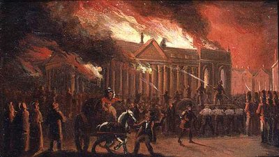 Spálení Liverpoolské radnice v roce 1795 (olej na papíře na plátně) od William Gavin Herdman