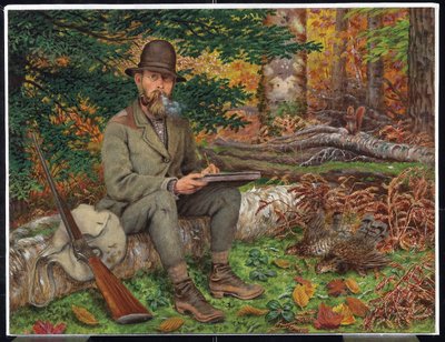 Autoportrét v Hunting Gear, cca 1875 (olej a grafit na papíře na laminované dřevovláknité desce) od William George Richardson Hind