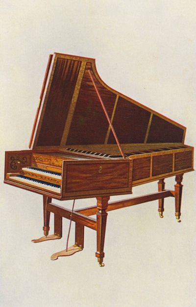Hudební nástroje: Cembalo Empress (barevná litografie) od William Gibb