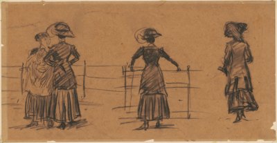 Ženské studie na zábradlí v parku od William Glackens