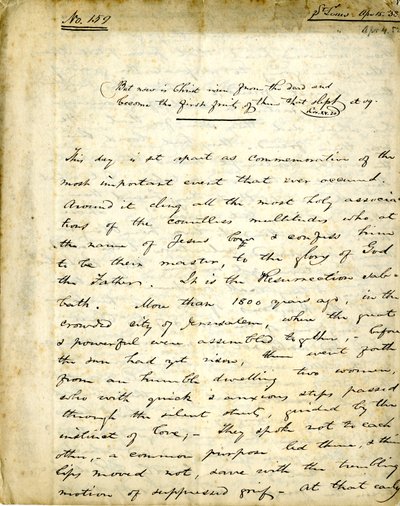 Rukopis kázání č. 159 od Williama Greenleafa Eliota, 15. dubna 1838 od William Greenleaf Eliot