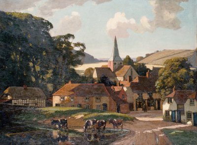 Vesnice Harting a rybník (olej na plátně) od William Gunning King