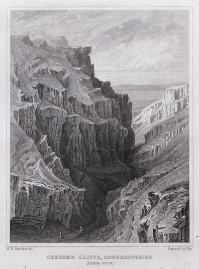 Cheddar Cliffs, Somersetshire, při pohledu na jih (rytina) od William H. Bartlett