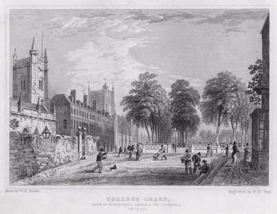 College Green, s kostelem svatého Augustina a katedrálou, Bristol (rytina) od William H. Bartlett