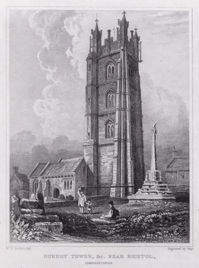 Dundry Tower, atd. poblíž Bristolu, Somersetshire (rytina) od William H. Bartlett