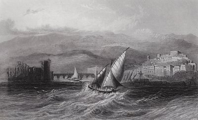 Sidon a hora Libanon, od moře (rytina) od William H. Bartlett